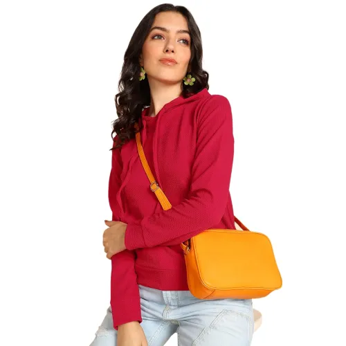 Image of POPWINGS Casual Solid Hooded Pocket Sweatshirt for Women || Women Sweatshirts