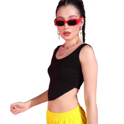 POPWINGS Casual Strap Hankie Ribbed Crop Top