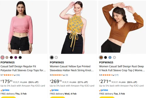 Image of POPWINGS Crop Top for Women Starting @ ₹175 