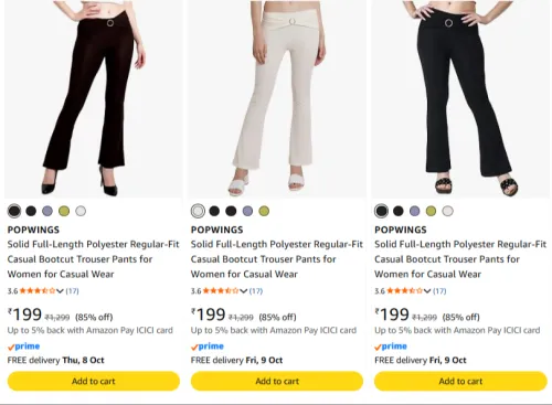 Image of POPWINGS Solid Full-Length Polyester Regular-Fit Casual Bootcut Trouser Pants
