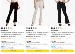 POPWINGS Solid Full-Length Polyester Regular-Fit Casual Bootcut Trouser Pants
