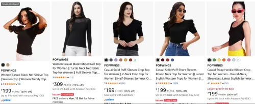 Image of POPWINGS Women Casual Black Net Sleeve Top minimum 60% Discount