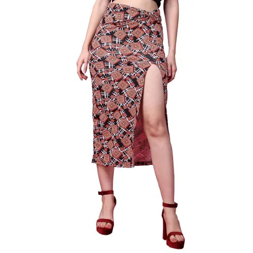 Image of Popwings Women’s Abstract Print High Waist Slit Skirt