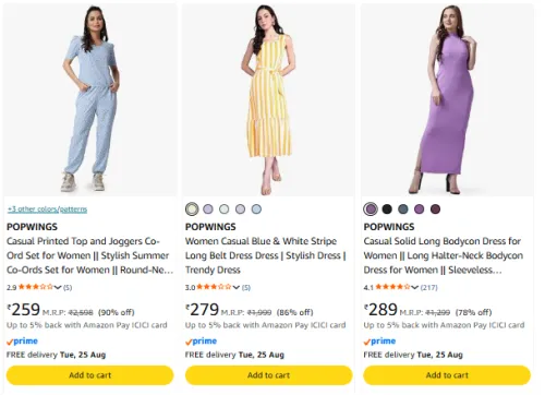 Image of POPWINGS Women's Co ord Sets Starting @ ₹259