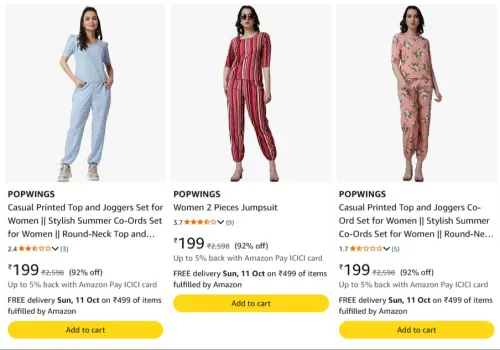 Image of POPWINGS Women's Co-ord Set at minimum 92% Discount