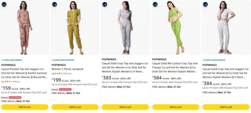 Image of POPWINGS Women's Co-Ord Set Starting @ ₹159
