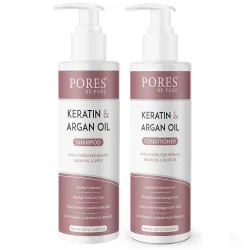 PORES BE PURE Keratin & Argan Oil Shampoo and Conditioner Combo | Nourishes Hair & Repairs Dry, Damaged Hair | For Men &