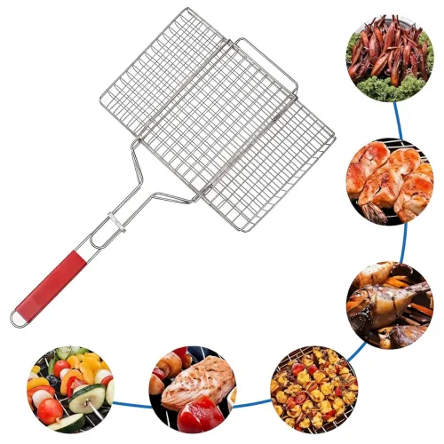 Image of Portable BBQ Grill Net Basket – Mild Steel Grilling Tray