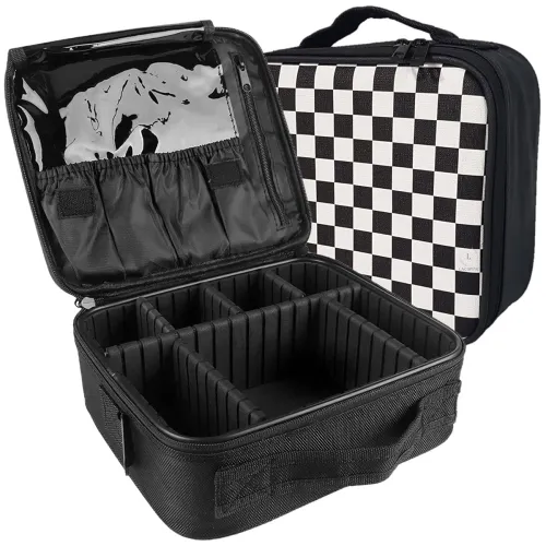 Image of Portable Cosmetic Organizer Multi Functional Cosmetic Bag Makeup Handbag for Travel & Home Gift (Chess Pattren 10 INCH(1