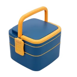 Portable Double-Layer Lunch Box - Stackable with Carrying Handle and Spoon, Multicolor