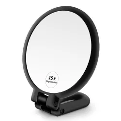 Portable Double-Sided Magnifying Makeup Hand Mirror (Black, Round)