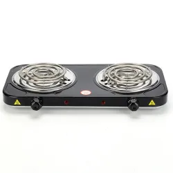 Portable Electric Coil Burner Cooktop Double 2000W Black