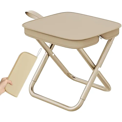 Image of Folding Stool, Beige, Portable, Lightweight, Collapsible for Indoor and Outdoor Use, Home, Garden, Camping