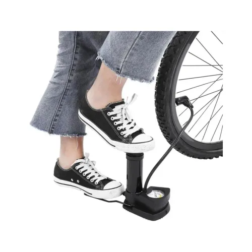 Image of Portable High Pressure Foot Air Pump with Heavy Compressor Cylinder & Pressure Gauge for Bicycle