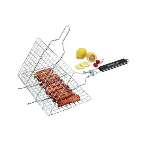 Image of Portable Nonstick BBQ Grilling Basket, Stainless Steel Grill Wire Net Long,Grilling Basket with Wood Handle for Fish,Veg