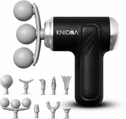 knidaa store Massage Gun Pro+ Mini, Portable Massage Gun, 3-Head Percussion, 6-Speed Settings, Deep Tissue Muscle Relief, 2300-3200RPM, with 9 Attachments Massager (Black)