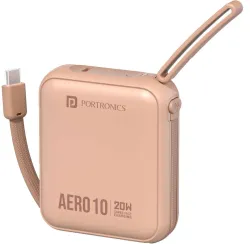 Portronics 10000 mAh 20 W Wireless Compact Power Bank (Beige, Lithium Polymer, Fast Charging for Mobile)