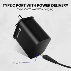 Portronics 20 W PD 3 A Wall Charger for Mobile (Black)