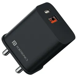 Portronics 20W Adapto 20B Dual Port (Type C PD & USB-A) Fast Charging Adaptor