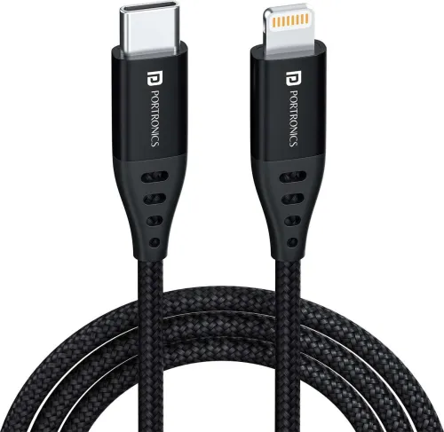 Image of Portronics Lightning Cable 2 A 1 m Konnect L1 20W Type C to 8 Pin (Compatible with Smartphones, Black, One Cable)