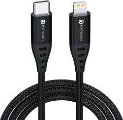 Portronics Lightning Cable 2 A 1 m Konnect L1 20W Type C to 8 Pin (Compatible with Smartphones, Black, One Cable)