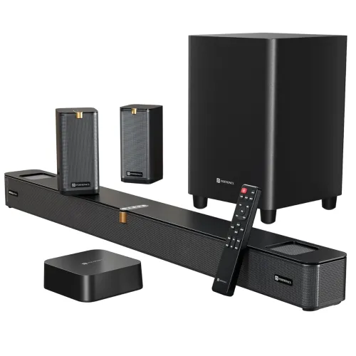 Image of Portronics 600W Sound Slick X1 5.1.2 CH Dolby Atmos Soundbar Home Theatre with Wireless Satellite Speaker, Wired Subwoof
