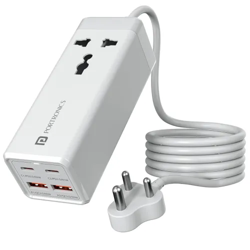 Image of Portronics Adapto Volt 65 Power Strip (65W, 5-in-1, 2 Type-C PD, White)