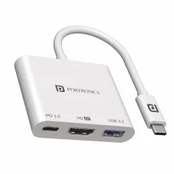 Portronics C-Konnect Type C to HDMI Adapter (3-in-1), Multiport USB C Hub with 4K@30Hz, USB 3.0 @ 5Gbps, 100 W PD Chargi