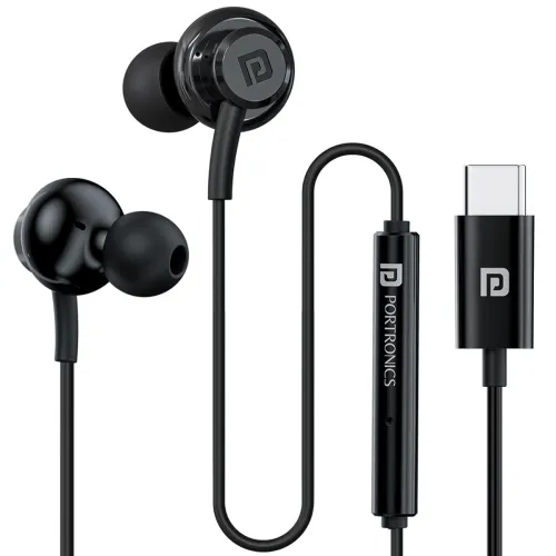 Image of Portronics Conch Gamma C in Ear Type C Wired Earphones with in Line HD Mic & Magnetic Earbuds, Powerful Audio, 14.2mm Dr