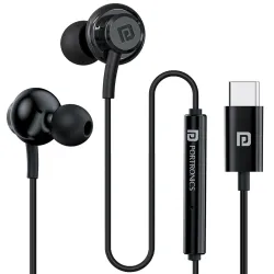Portronics Conch Gamma C in Ear Type C Wired Earphones with in Line HD Mic & Magnetic Earbuds, Powerful Audio, 14.2mm Dr