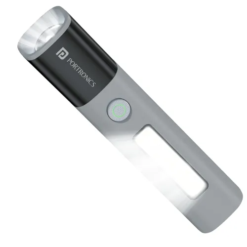 Image of Portronics Eco Glow 2 Tactical Rechargeable Flashlight Torch,Adjustable Focus with Telescopic Zoom, Dual Brightness&SOS 