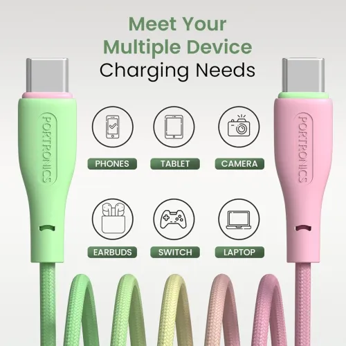 Image of Portronics Hue x 60W Dual Tone Colour Type C Fast Charging Cable for Smartphones, Tablets,iPads, Laptops & Other Type C 