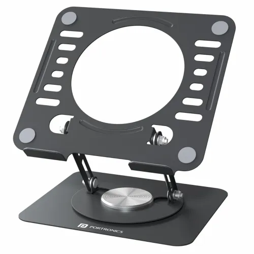 Image of Portronics My Buddy K9 Lite, Height Adjustable Laptop Stand with 360° Rotating Base, Carbon Steel Build, Anti-Slip Pads,