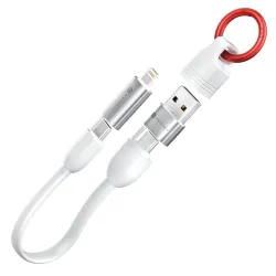 Portronics Keylink 4 in 1 Multifunctional Fast Charging Cable With In Built KeyChain, 25cm Length, Tangle Free Flat Cabl