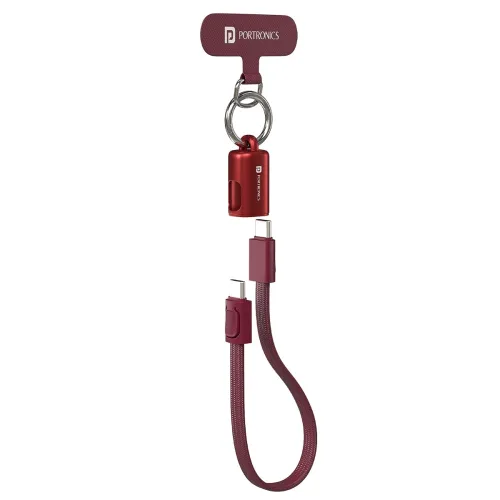 Image of Portronics KeyLink C 60W Type C to C Flat Keychain Cable Detachable Lanyard Tag