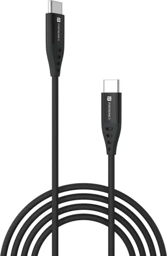 Image of Portronics USB Type C Cable 2 A 1 m Konnect C1 20W PD Quick Charging (Compatible with Smartphones, Black, One Cable)