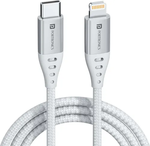 Image of Portronics Lightning Cable 2 A 1 m Konnect L1 20W Type C to 8 Pin (Compatible with Smartphones, White, One Cable)
