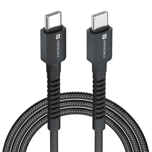 Image of Portronics Konnect X 60W Type C to Type C Unbreakable Nylon Braided Cable, 1M Fast Charging Cable for iPhone 15 series.