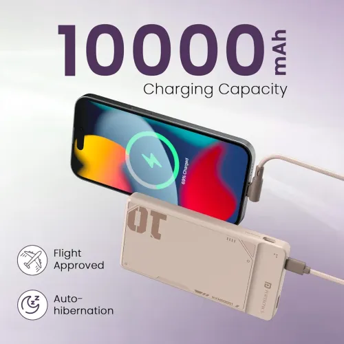 Image of Portronics Luxcell Uno 10K 10000 mAh 22.5W Fast Charging Power Bank with Detachable Type C Cable, Ultra Slim Power Bank 