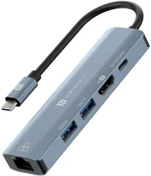 Portronics Mport 51 5-In-1 Type C, RJ 45 Port, 5GBPS Data Transfer, HDMI Port USB Hub (Grey)