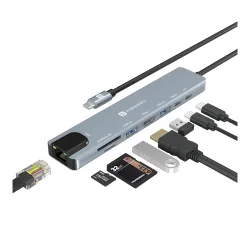 Portronics Mport 8 USB-C USB Hub/Docking Station(8-in-1) with 4K 30Hz HDMI, 100 Mbps Ethernet, USB 3.0, microSD/SD Card 