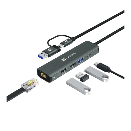 Image of Portronics Mport Edge 5 Ports Dual USB Hub Dock High Speed 2.0 Type-C 5V2A Port