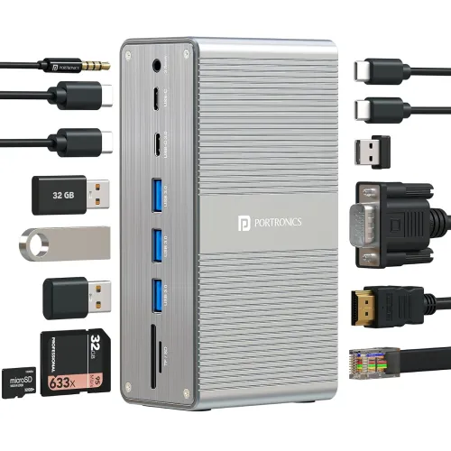 Image of Portronics Mport Vault 13-in-1 USB-C Metal Docking Station, 100W PD Charging