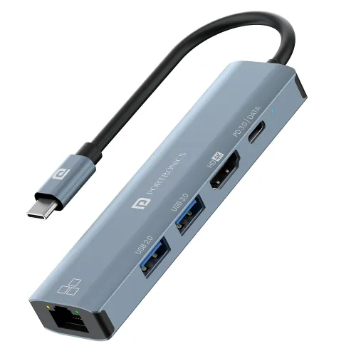 Image of Portronics Mport 51 5-in-1 Type-C Hub with Ethernet & HDMI (Grey)