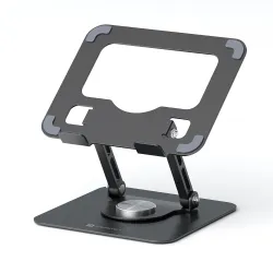 Portronics My Buddy A1, Metal Tablet Stand, 360° Rotating Base, Height & Angle Adjustable, Supports Up to 12 Inch Tablets & 5Kg Load, Foldable & Portable, Anti-Slip Pads (Grey)