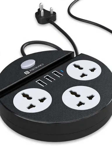 Image of Portronics Power Plate 5 3 Socket Extension Boards (Black, 1.5 m, With USB Port)
