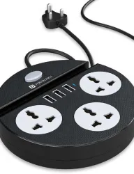 Portronics Power Plate 5 3 Socket Extension Boards (Black, 1.5 m, With USB Port)