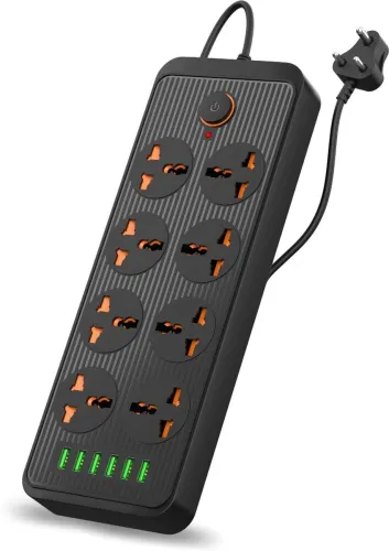 Image of Portronics Power Plate 7 2500W with 6 + 8 Socket Extension Boards (Black, 3 m, With USB Port)