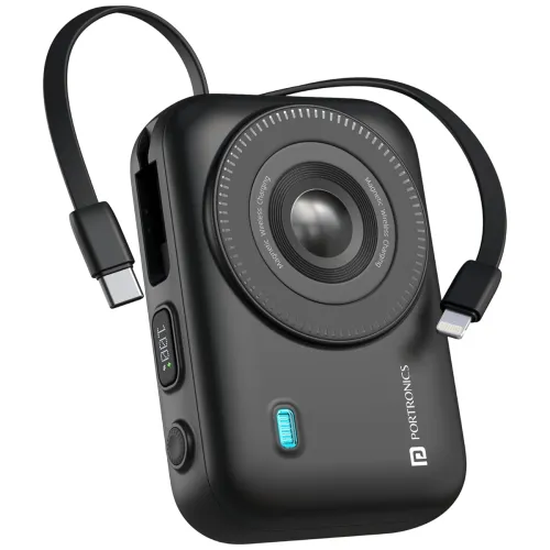 Image of Portronics Power Shutter 20000mAh 15W Magnetic Wireless Fast Charging Powerbank with in-Built Type C & 8 Pin Cable, 22.5
