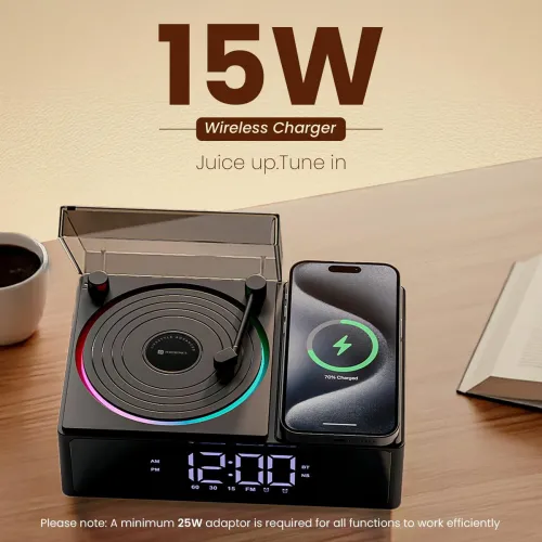 Image of Portronics Soundflow 5W HD Sound Retro Design Bluetooth Speaker,15W Wireless Charging 5 W Bluetooth Speaker (Black, Mono